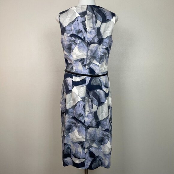 Hugo Boss Dinoma Sheath Dress 4 Blue Gray Watercolor Floral Sleeveless Cotton - Picture 8 of 15
